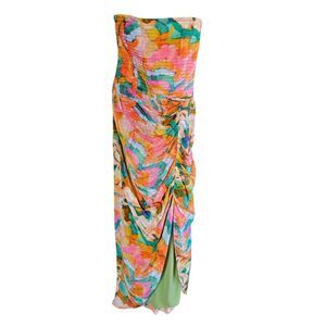 Gilner Farrar Vera Strapless Dress Size Small With Slit in Splash Print